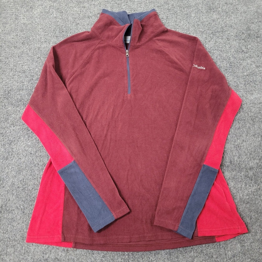 Columbia Fleece Pullover Womens Size XL Maroon Red Colorblock Quarter Zip Soft